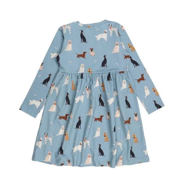 Walkiddy Walkiddy Kinder Kleid GOTS zertifiziert – Hellblau mit Hundemotiven, Langarm, weich & bequem, Blau, – Produktbild 2 von 3
