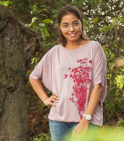 päfjes päfjes Pflanzen Kolibri - Fair gehandeltes Kurzarm Flowshirt aus Modal, Rosa, – Produktbild 3 von 4