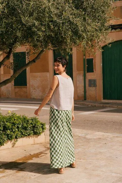 AmourLinen AmourLinen Ciara Schlupfrock aus Leinen, Grünes gingham, – Produktbild 2 von 4
