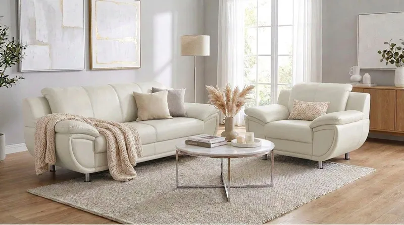 TRENDMANUFAKTUR 2-Sitzer Rondo 178 cm, 2-Sitzer, komfortabel, Federkern optional, Chromfüße, Couch wahlweise mit Federkern und in verschiedenen Bezügen bestellbar, Weiß, – Produktbild 4 von 5
