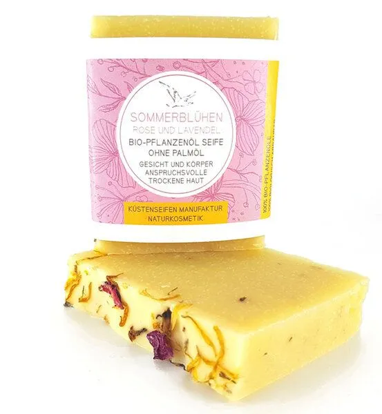Küstenseifen Manufaktur Küstenseifen Manufaktur Sommerblühen - Bioseife Rose & Lavendel für trockene Haut - Biokosmetik – Produktbild 3 von 4