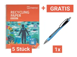 5 memo Spiralblöcke DIN A4 liniert + Gratis Schneider Kugelschreiber 'Slider Rave' – Produktbild 1 von 1