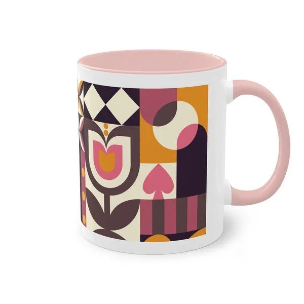 PepMelon Frühlings Liebe Bauhaus-Stil Zweifarbiger Kaffee- Teebecher, 330 ml, Pink (rosa), – Produktbild 1 von 3