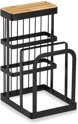 Zeller Present Messerblock mit Brettchenständer, Metall/Bambus,schwarz, mit Brettchenständer, stylisch und organisch – Produktbild 1 von 1