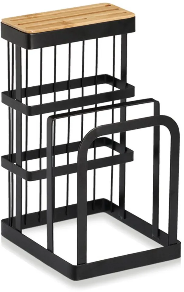 Zeller Present Messerblock mit Brettchenständer, Metall/Bambus,schwarz, mit Brettchenständer, stylisch und organisch, Schwarz, – Produktbild 1 von 3