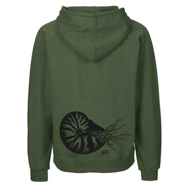 HANDGEDRUCKT HANDGEDRUCKT "Nautilus" Männer Zip Hoody aus reiner Biobaumwolle (kbA), Military, – Produktbild 1 von 4