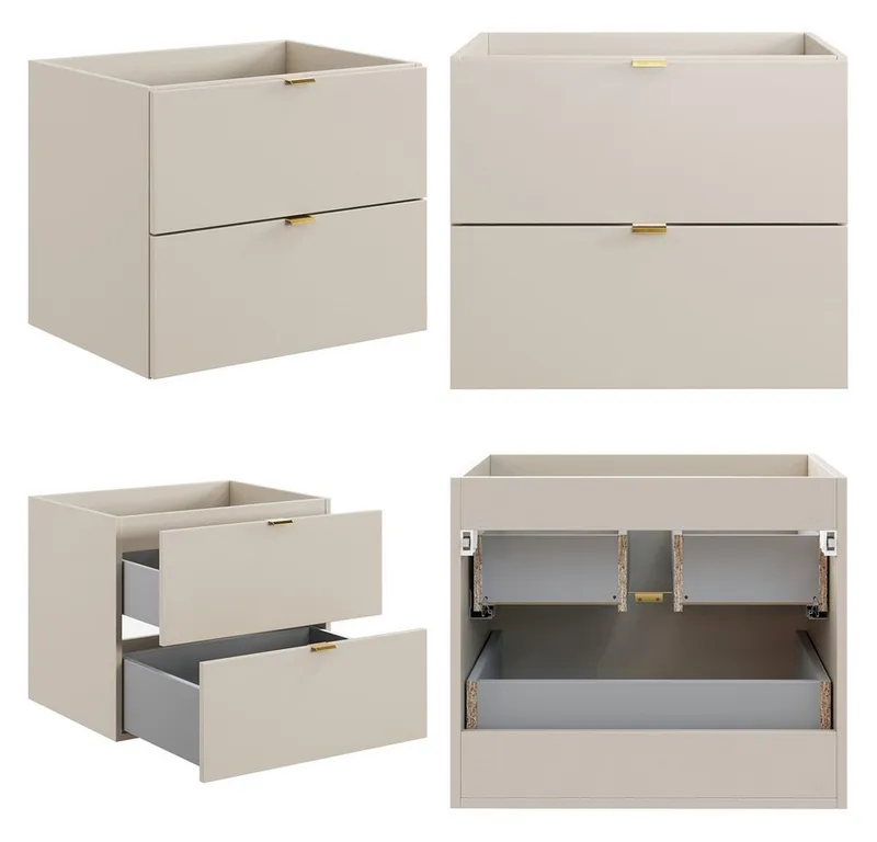 Lomadox Waschtisch DURANGO-56, 60 cm breit, Keramikwaschbecken, kaschmir, 2 Schubladen, Braun, – Produktbild 6 von 7