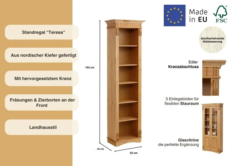 OTTO home Standregal Teresa, Höhe 193 cm, aus massiver Kiefer, FSC®, Beige, – Produktbild 1 von 4