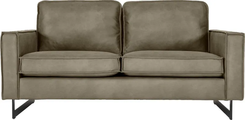 OTTO home 2-Sitzer Pinto, 166 cm, Cord, Chenille, Lederoptik, mit Keder, schwarze Metallfüße, Wellenunterfederung, Grau, – Produktbild 2 von 5