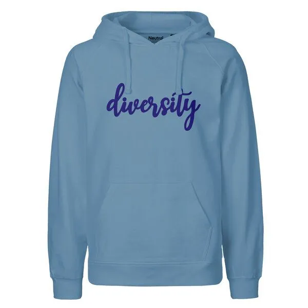 HANDGEDRUCKT HANDGEDRUCKT "diversity" Herren Hoody aus reiner Biobaumwolle (kbA), Indigoblau, – Produktbild 1 von 2