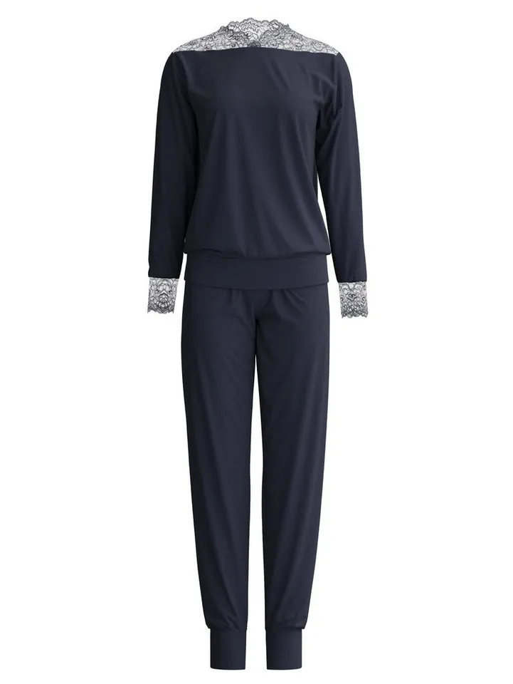 CALIDA CALIDA Pyjama Elegant Dreams Damen (2 tlg) seidig weich, elastisch mit Spitze, Blau, – Produktbild 1 von 5