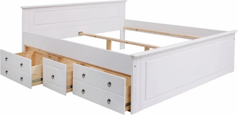 OTTO home Massivholzbett Hugo, FSC® zertifiziert, Landhausstil, zeitlos und edel (auch als Super Sparset inklusive Schubkästen), Stauraumbett, extra belastbar, Made in EU, viele Breiten, Weiß, – Produktbild 8 von 8