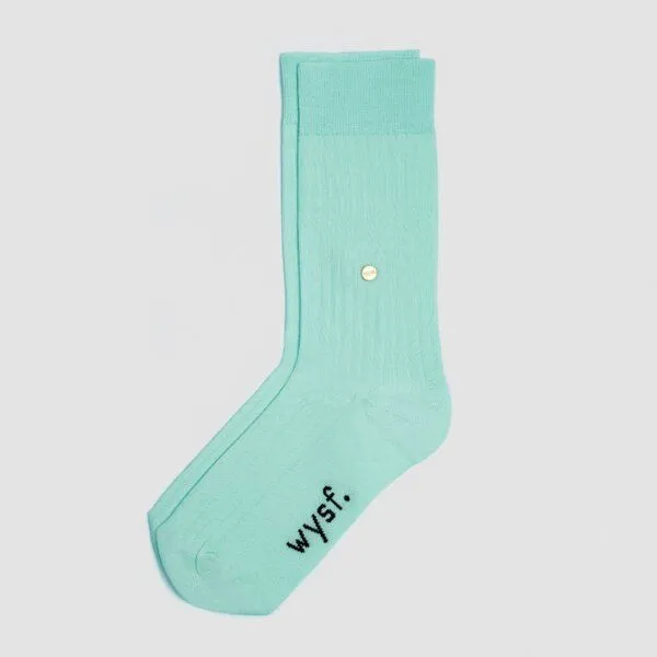 wysf. | what you stand for. wysf. | what you stand for. Socken, Rippenstrick mit Knopf, Bio-Baumwoll-Mix, Grün (mintgrün), – Produktbild 4 von 4
