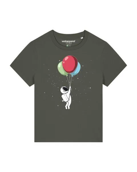 watapparel watapparel T-Shirt Frauen Little Balloon Astronaut, Khaki, – Produktbild 1 von 3