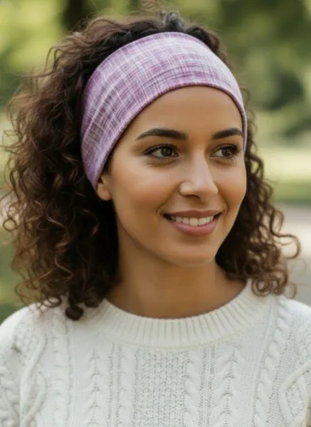 körber mode körber mode Stirnband Haarband Jersey Biobaumwolle handmade wendbar Beere & pink-grau gemustert – Produktbild 2 von 4