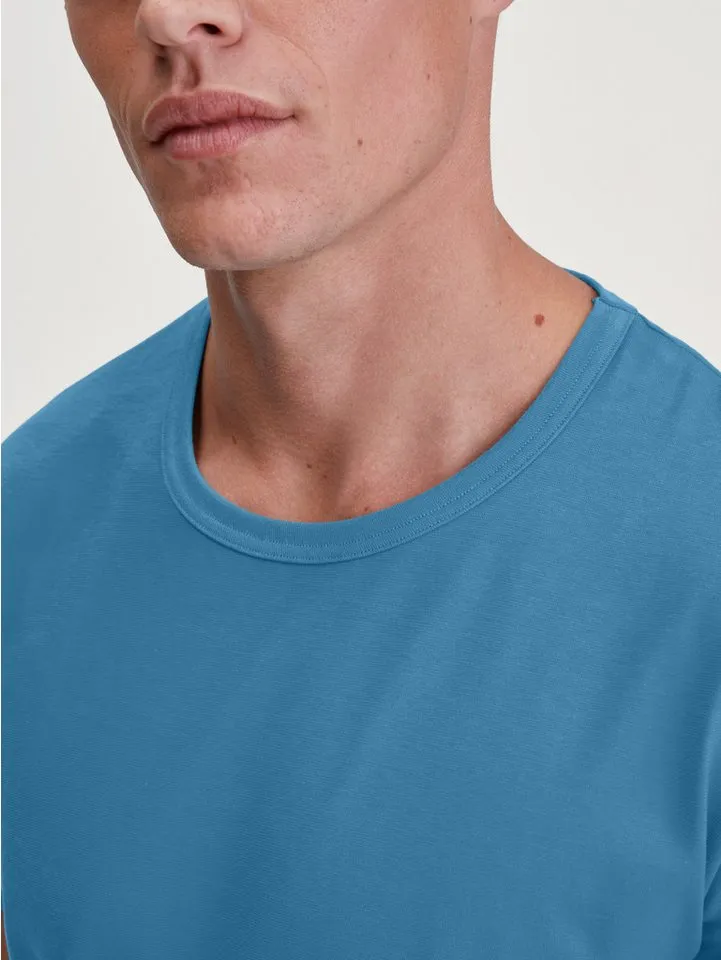 CALIDA CALIDA T-Shirt RMX Sleep Holiday Baumwolle, basic, unifarben, bequem, Kurzarm, Rundhalsausschnitt, Blau, – Produktbild 4 von 4