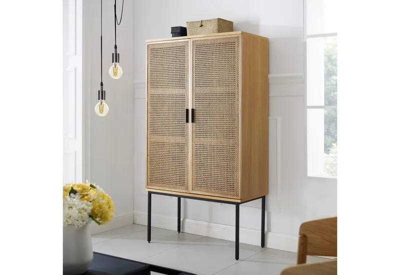 OTTO home Highboard Feines, Eschenholz-Details, robustem Metallgestell, FSC-zertifiziertem Holz, Beige, – Produktbild 1 von 5