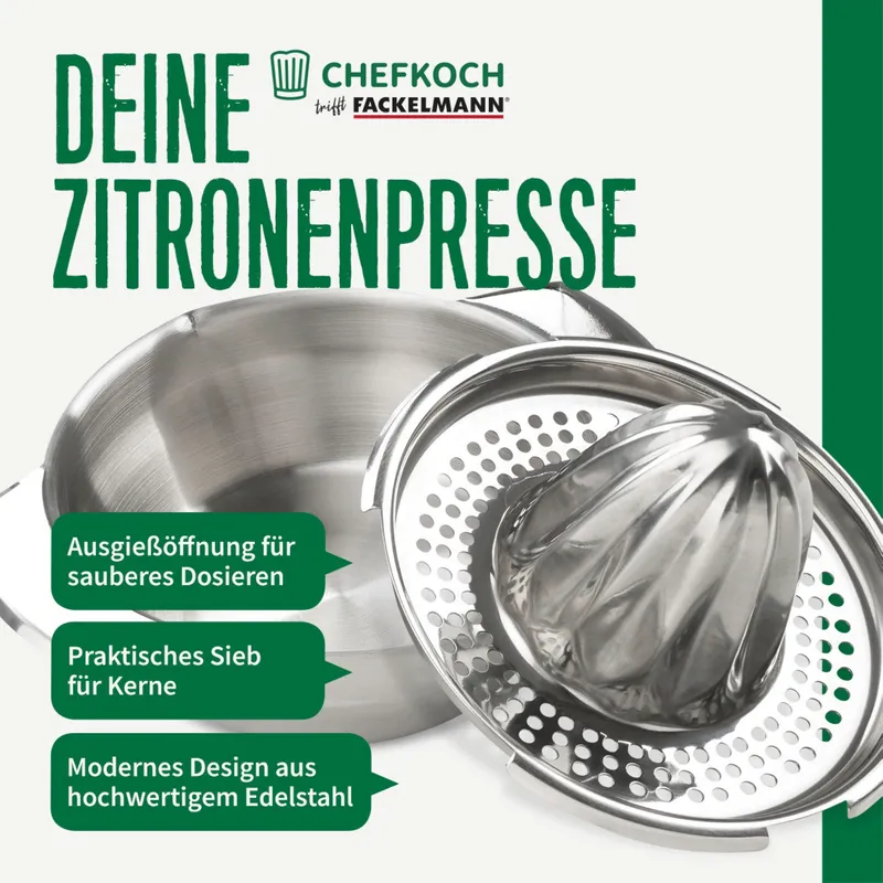 Chefkoch trifft Fackelmann Chefkoch trifft Fackelmann Zitronenpresse, 16cm, 2-teilig – Produktbild 1 von 3