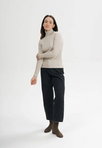 MELA MELA Ripp Rollkragen Langarmshirt Style MUNLI aus 100% Bio-Baumwolle, Kiesel melange, – Produktbild 3 von 4