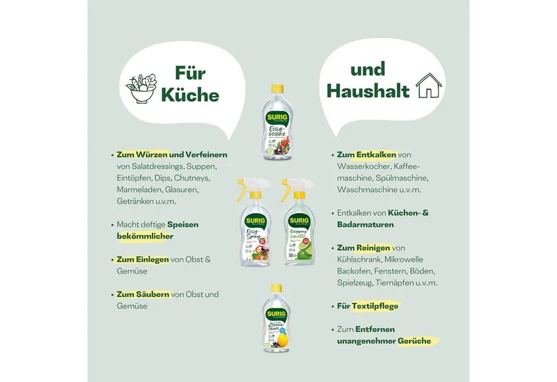 SURIG SURIG Essigspray Limette 500 ml Essigreiniger (1-St. vegan, verträglich, zuckerfrei, fettfrei, gebrauchsfertig, vielseitig) – Produktbild 3 von 4