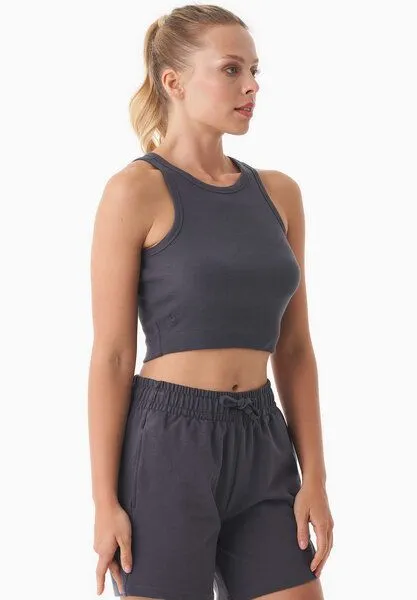 ORGANICATION ORGANICATION SONNIA | Cropped Rib Top aus Bio-Baumwolle, Shadow, – Produktbild 3 von 4