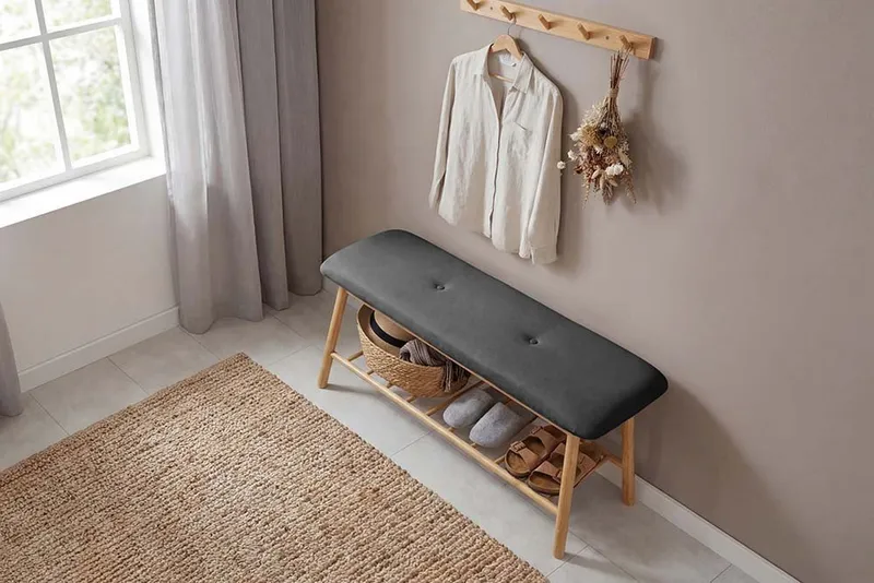 riess-ambiente Schuhbank ZEN-BO 90cm natur/grau - Bambus, FSC, Regal, Sitzbank, mit Stauraum (Einzelartikel, 1-St), Gepolsterte Garderobenbank aus Massivholz - ideal für Eingangsbereich, Grau, – Produktbild 5 von 5