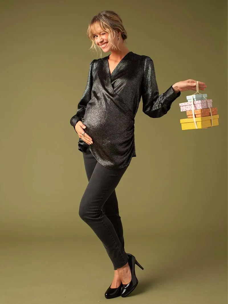 Envie De Fraise Wickelbluse für Schwangerschaft und Stillzeit ENVIE DE FRAISE, Schwarz, – Produktbild 4 von 4