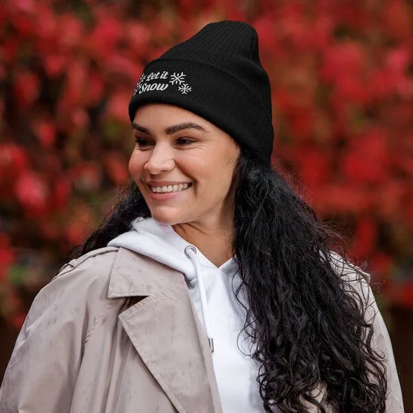 PepMelon Let it snow bestickte Bio-Rippmütze, Schwarz, – Produktbild 3 von 4