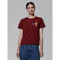 watapparel watapparel T-Shirt Frauen Funny Cat, Burgundy, – Produktbild 1 von 1