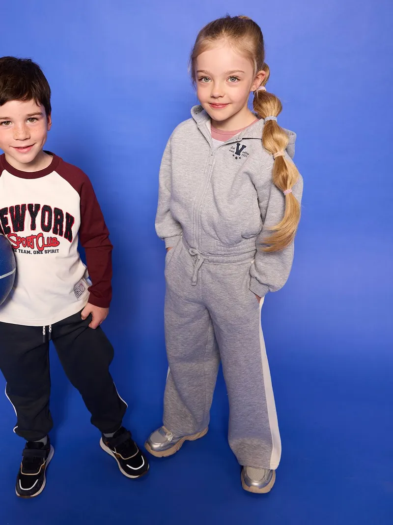 Vertbaudet Jogginghose Mädchen Sweatware, Grau meliert, – Produktbild 1 von 4