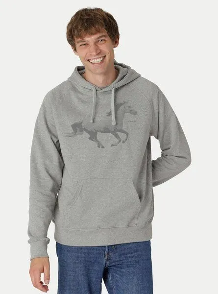 Peaces.bio - handbedruckte Biomode Peaces.bio - handbedruckte Biomode Bio-Herren-Kapuzensweater Horsepower, Hellgrau, – Produktbild 1 von 2