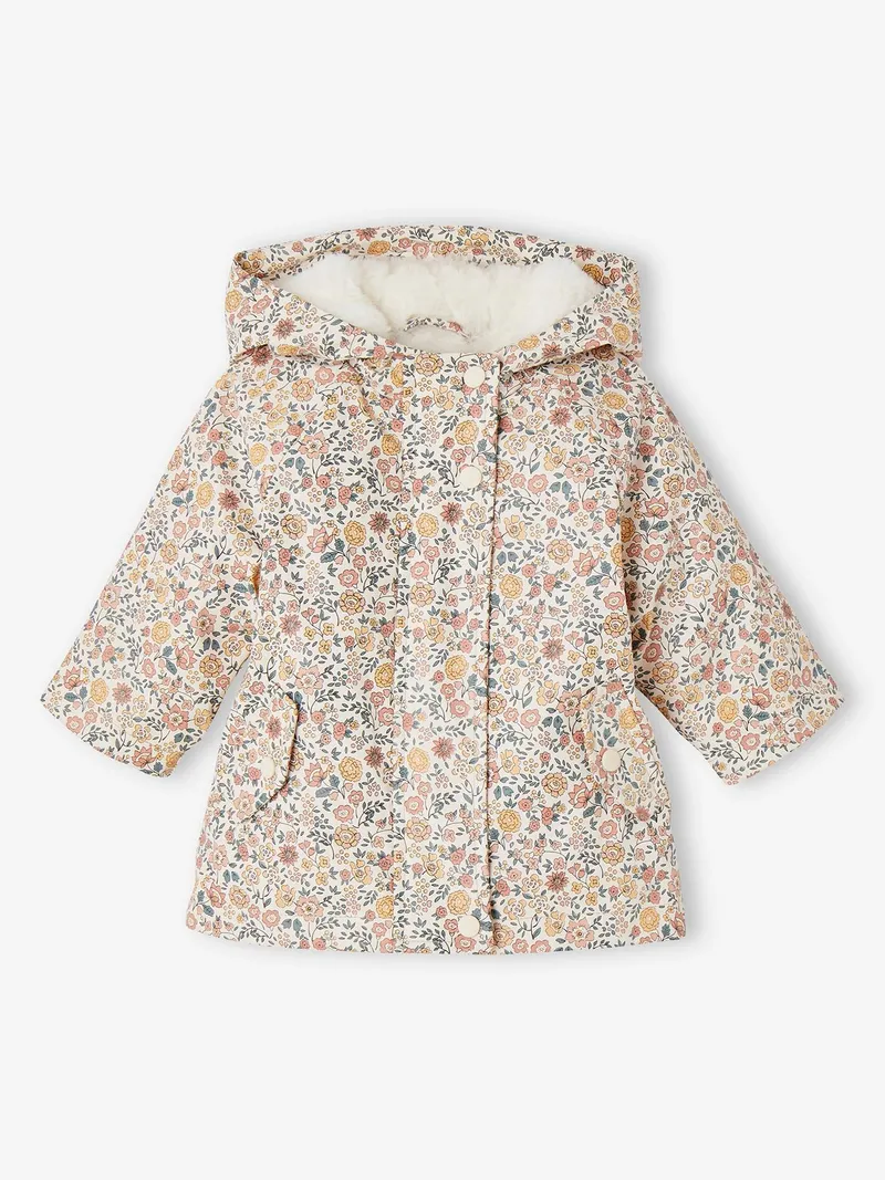 Vertbaudet Vertbaudet Gefütterte Mädchen Baby Regenjacke mit Blumen, Rosa bedruckt, – Produktbild 1 von 4