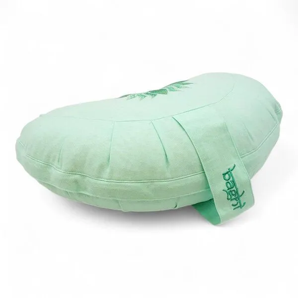 BAGHI BAGHI Meditationskissen Halbmond Lotus Bestickung - aus Bio-Baumwolle kbA Sitzhöhe 14 cm, Pistazie, – Produktbild 4 von 4