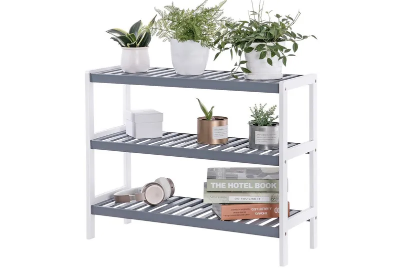 SONGMICS SONGMICS Schuhregal Schuhablage, Schuh-Organizer, für Wohnzimmer, Schlafzimmer, Badezimmer, Bambus, 3 Ebenen, Regal für Schuhe, Pflanzen, Bücher, 26 x 70 x 55 cm, Grau, – Produktbild 2 von 5