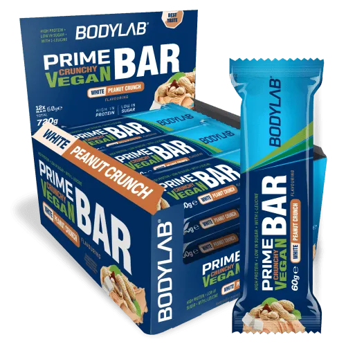 Bodylab24 Prime Crunchy Vegan Bar - 12x60g - White Peanut Crunch – Produktbild 1 von 2