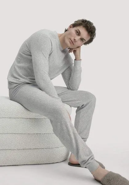 hessnatur hessnatur Frottee Schlafhose Relaxed PURE COTTON aus reiner Bio-Baumwolle, Hellgrau, – Produktbild 2 von 4