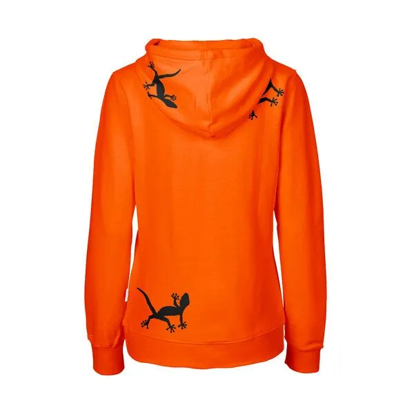 HANDGEDRUCKT HANDGEDRUCKT "Geckos" Frauen Zip-HOODY aus reiner Biobaumwolle (kbA), Orange, – Produktbild 1 von 4