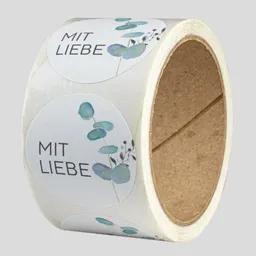 Fines Papeterie Fines Papeterie ab 50 Geschenkaufkleber Mit Liebe mit Eukalyptuszweig 4cm rund Naturpapier auf Rolle – Produktbild 1 von 1