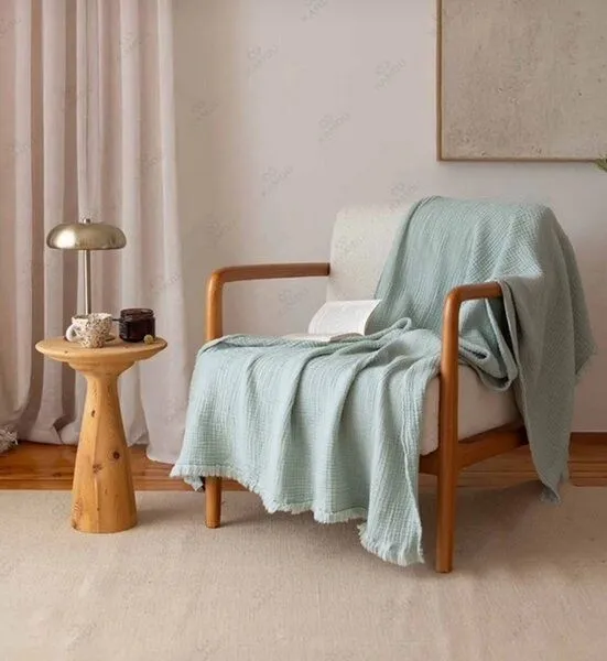 Sandiik Sandiik Musselin Plaid Natural 100 × 200 cm, Natural, – Produktbild 1 von 4