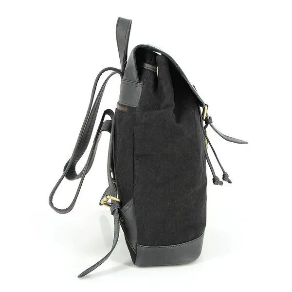 GLOBO Fair Trade GLOBO Fair Trade Lässiger Rucksack NOIDA aus Canvas & mattem Ökoleder, Schwarz, – Produktbild 3 von 4