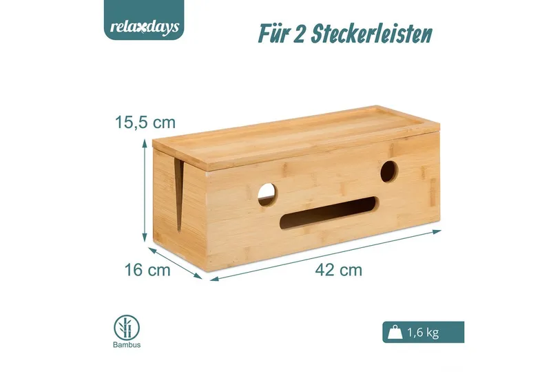 RELAXDAYS RELAXDAYS Kabelbox aus Bambus, (1-tlg), Braun, – Produktbild 8 von 8