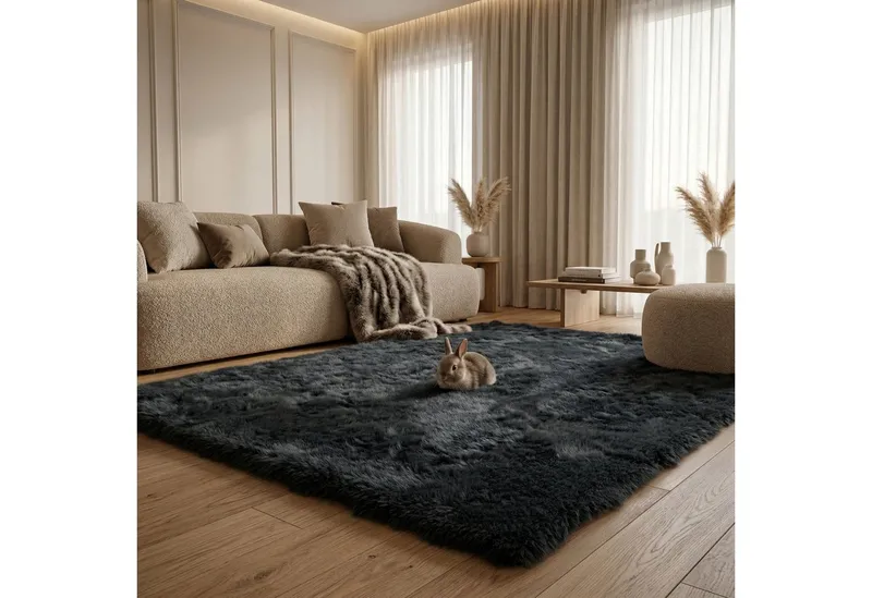 Consilio Concept Fellteppich Teppich Hasenfell Imitat HEAVEN Fell Hochflor rechteckig Höhe: 50 mm, Grau, – Produktbild 3 von 7