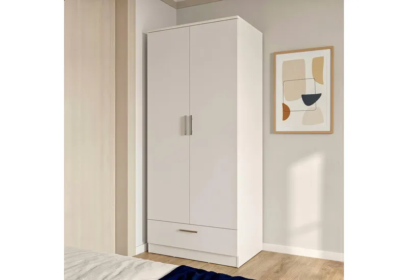 FORTE Kleiderschrank Drehtürenschrank, Schublade, viel Stauraum B/H/T 79,9/181/52,7, Schublade, Stauraum, FSC, Weiß, – Produktbild 1 von 5