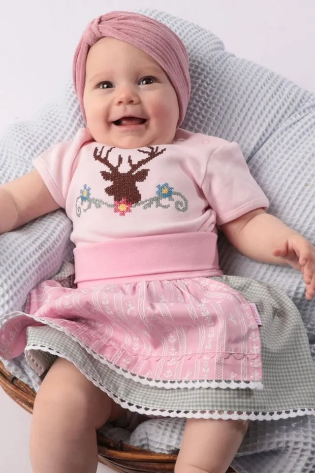 P.Eisenherz Trachtenkleid Baby Body - HIRSCH-STICKEREI, Rosa, – Produktbild 4 von 4
