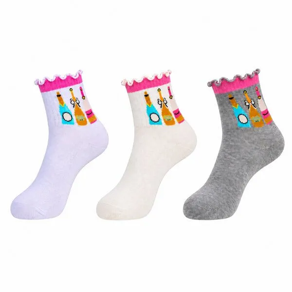 Bruno Barella Bruno Barella Damen Bio Sneaker Socken 3er Set – Herz, Cocktail & Früchte Muster – Produktbild 3 von 3