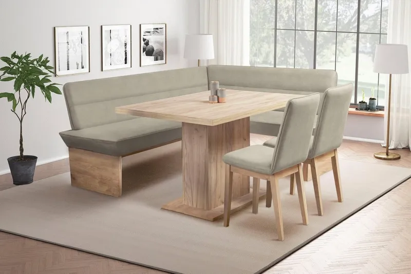 OTTO home Eckbankgruppe Beluna + Cross Essecke Sitzgruppe Eckbank Küchenbank, (Set, 4-tlg., Eckbank, 2 Stühle und Tisch), Sitzgruppe Esszimmer Stühle Tisch und Bank bequem gepolstert, Braun, – Produktbild 2 von 8