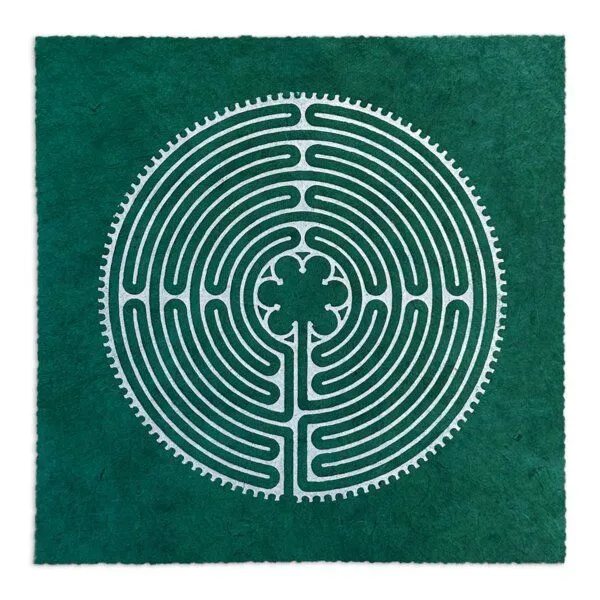 Veskor Cassiopeia Veskor Cassiopeia LABYRINTH VON CHARTRES der Kathedrale Notre-Dame Linoldruck | 22 × 22 cm | Smaragdgrün, Silber, – Produktbild 1 von 3