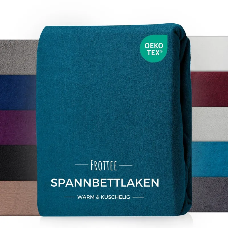 Carpe Sonno Spannbettlaken Frottee Winter Laken 90x200 100x200 140x200 160x200 180x200 200x200, Frottee, Gummizug: rundum, (1 Stück), Kuscheliges Winter Spannbettlaken 100x200 Spannbetttuch Petrol, Blau, – Produktbild 1 von 5