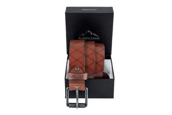 Alpenleder Alpenleder Gürtel RAUTE, Cognac, – Produktbild 2 von 5