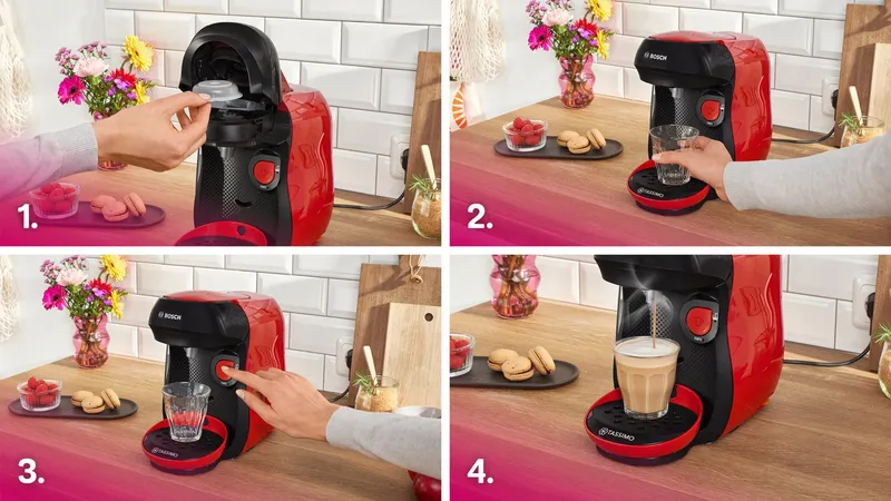Tassimo Tassimo Kapselmaschine happy friendly TAS103E, über 70 Getränke, platzsparend, geeignet für alle Tassen, Wassertank 0,7 L, Rot, – Produktbild 3 von 5